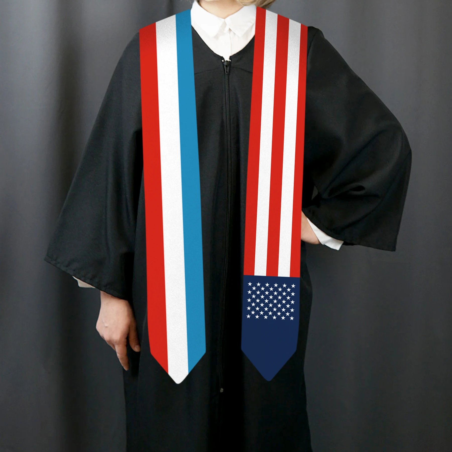 13x180cm USA And Luxembourg Flag Graduation Sash Bachelor Gown Accessory Graduation Sash Scarf