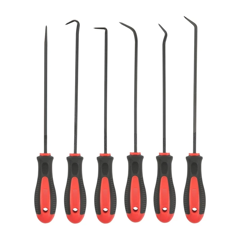 Retail Extra Long Precision Hook And Pick Set, 6-Piece Set, Chrome Vanadium Steel Shaft, For Remove Hoses And Gaskets