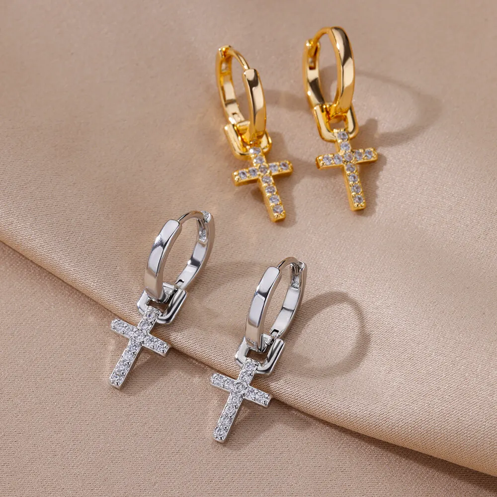 Stainless Steel Earrings for Women Gold Color New In Cross Earrings 2023 Trending Piercing Jewelry Christmas Gift aretes mujer