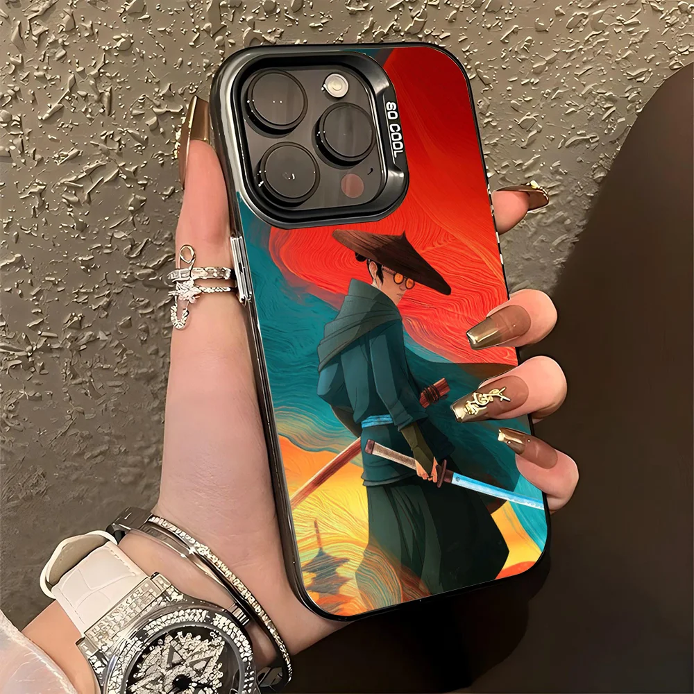 Cartoon Blue Eye S-Samurai Phone Case IMD Color Silver Shell For IPhone 16 15 14 13 12 11 Pro Max Plus