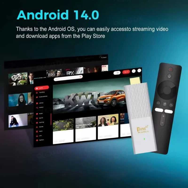 8K Android 14 Top Box TV Stick Allwinner H313 Quad Core BT5.0 Dual band WIFI Set-Top Box with Smart Voice control Remote Control