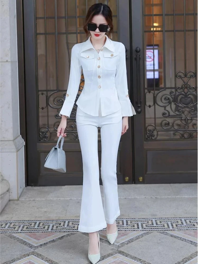 

new spring autumn office lady Fashion casual brand female women girls Imitation denim stretch coat pants sets suits clothing