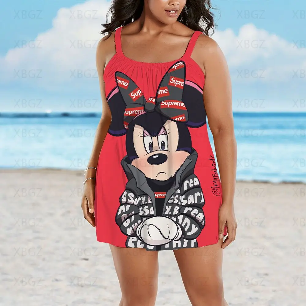 Boho Plus Size Summer Outfits Dresses Disney Women's Free Shipping Beach Dress Woman 2022 Cartoon Sling Minnie Mouse Loose Sexy