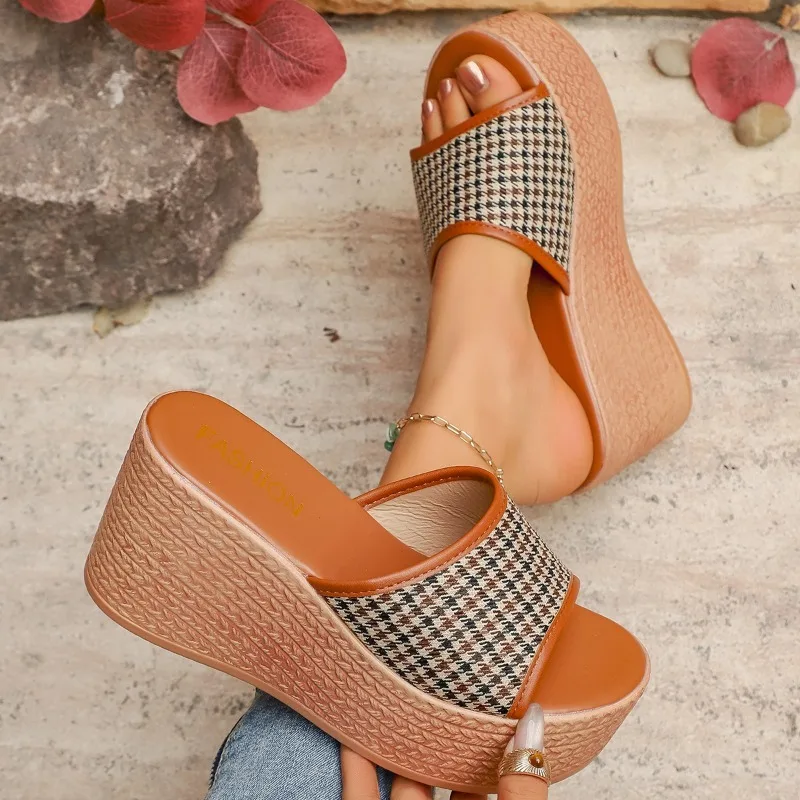 

New Summer Women's Slippers Peep-Toe Super High-Heeled Thick Soled Sandals Slides Casual Wedges for Women Slingbacks Slippers