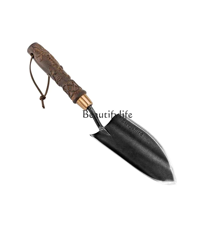 Stainless Steel Leather Black Wood Flower Planting Tool Digging Outdoor Small Shovel Carved Wooden Handle