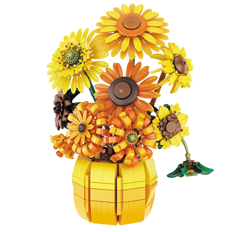 1009PCS Sunflower Building Blocks Flower Bouquet With Vase Model Bricks Adult Home Decoration Kids DIY Toys Idea Christmas Gifts