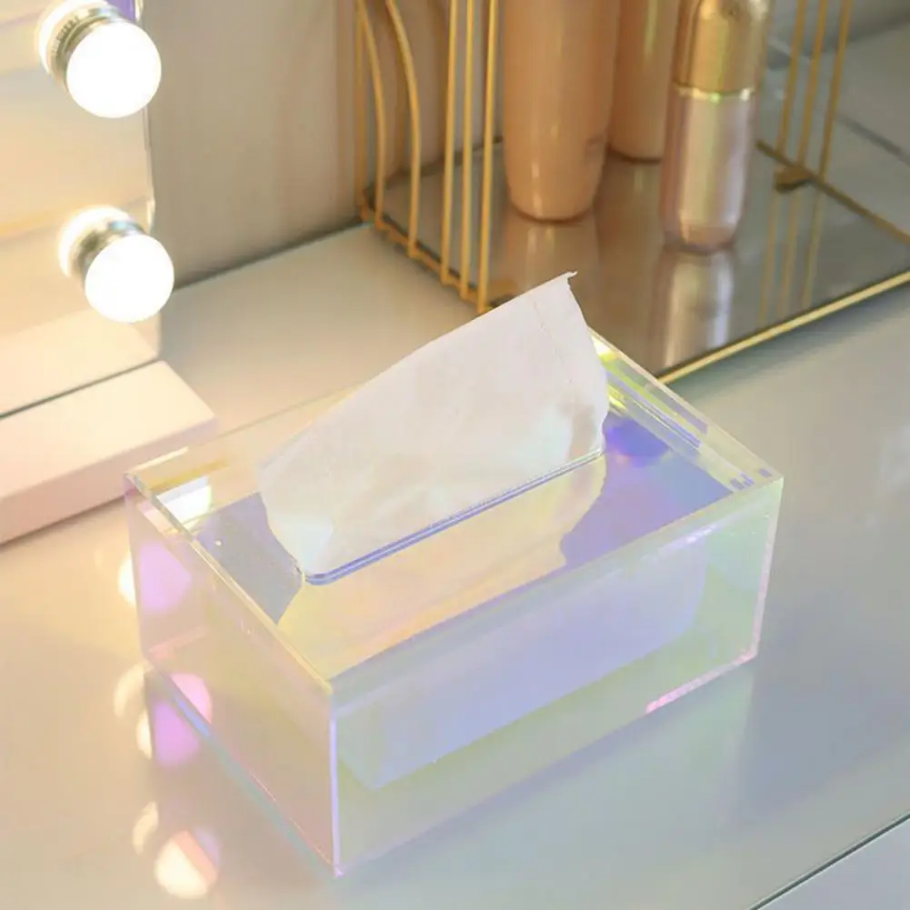 Iridescent Acrylic Storage Box Desktop Makeup Tray Basket Heavy Duty Drawer Organizer Tissue Holder Key Cosmetic Storage Box