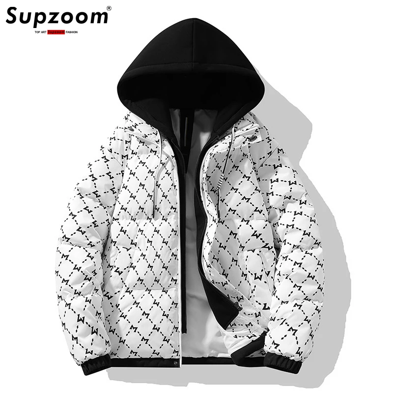 

Supzoom New Arrival Fashion Casual Print Letter Mens Winter Trendy Fake Two-piece Hooded Bread Suit Couple Cotton-padded Jackets