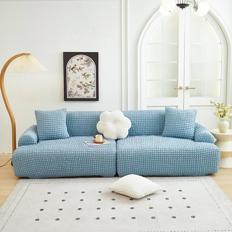 Bubble popcorn series solid color simple straight row elastic sofa cover single piece single/double/three/four people