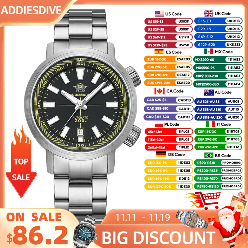 

ADDIESDIVE New Men Watch Sapphire 42mm Diving 200m Waterproof Inner Ring Rotation Super Luminous 8215 Automatic Mechanical Watch