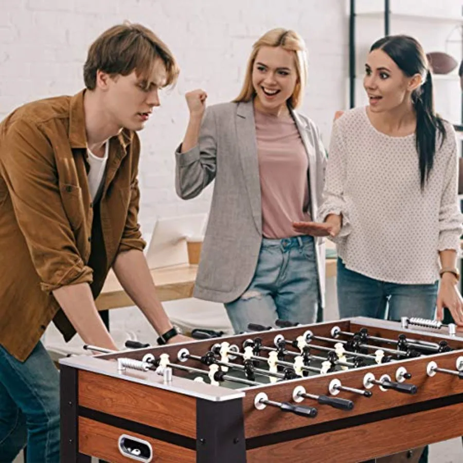 

Foosball Table 54" Wooden Full Size Foosball Table with 2 Balls Adjustable Leg Levelers Sliding Bead Scorers Indoor Outdoor Soc