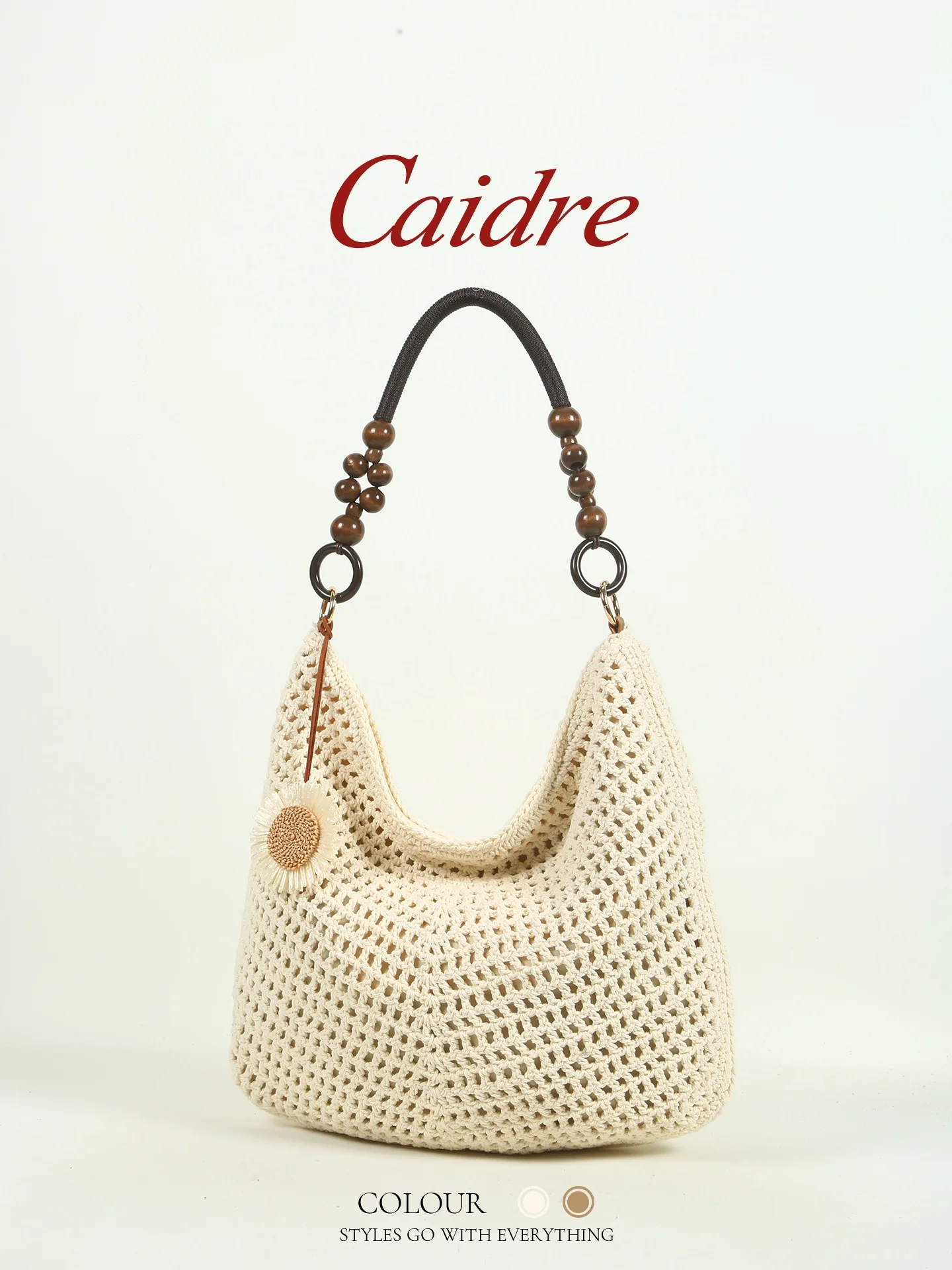 

Caidre Sunny Day Large Capacity Straw Woven Shoulder Bag Women's Commuter Beach Basket Tote Bag Soft Handbag Pure Color