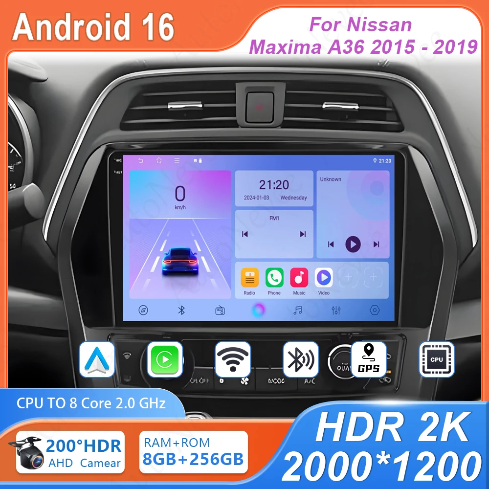 Para Nissan Maxima A36 2015-2019, Unidad Principal con 4G, Wifi, Bluetooth, Reproductor de DVD para Auto, Radio, CPU, Pantalla HDR QLED, GPS, Navegación, Reproductor Multimedia