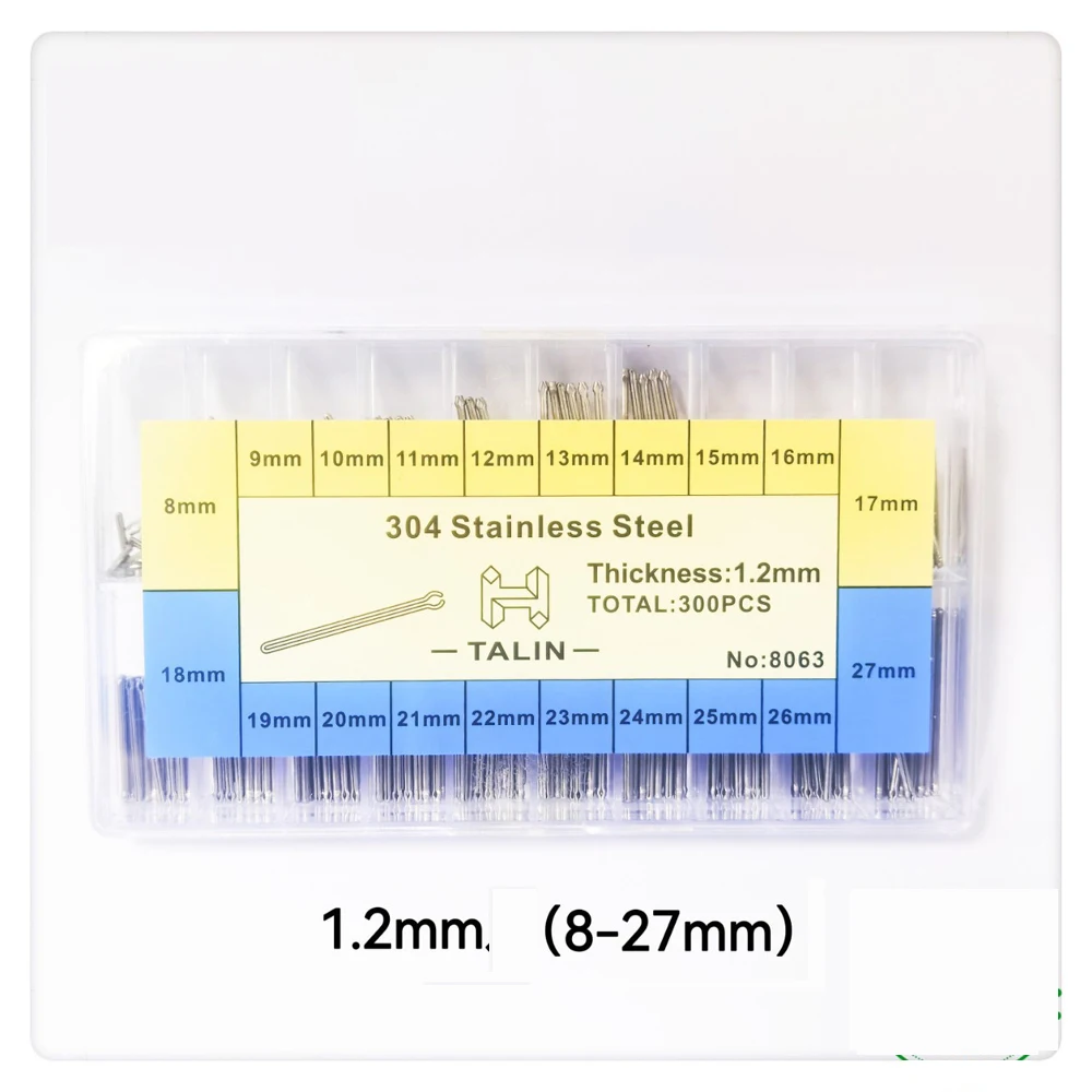 300 Stück Uhrenarmband-Splittstifte mit Box, 0,8/0,9/1,0/1,2 mm, Edelstahl, Uhrenarmband-Gliederstifte, Uhrenreparaturwerkzeuge – Detail 3