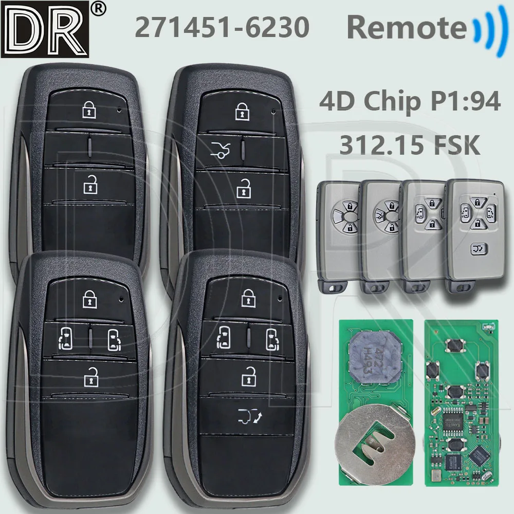 

DR 312.15 FSK 4D Chip P1:94 Board: 271451-6230 Car Remote Key For Toyota Estima Alphard ISIS Vellfire Voxy Noah RAV4 Vanguard