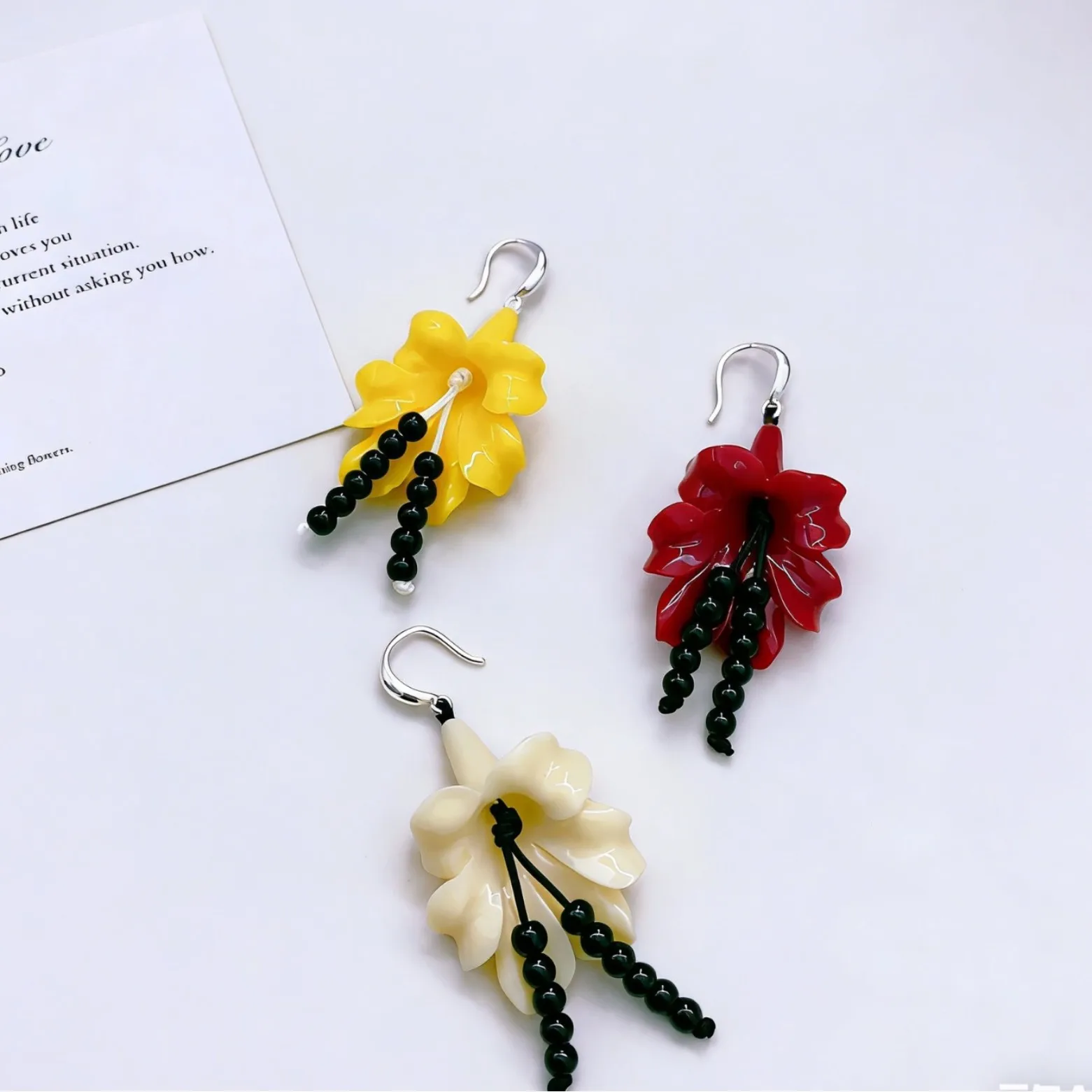 Ins Blogger Same Style Pastoral Style Resin 3D Trumpet Flower Dangle Earrings For Women Fashion Jewelry M1020