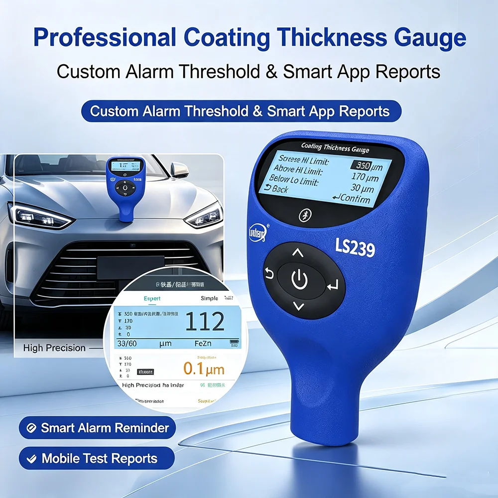 Professional Coating Thickness Gauge Upgrade Car Paint Tester Three-Color Display High Precision Paint Meter 0.0-5000μm LS239