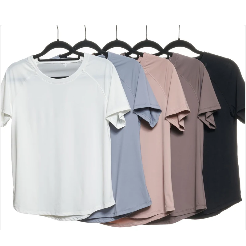 Camiseta de manga corta de Yoga para mujer, Top de cuello redondo para gimnasio y correr, Camiseta holgada transpirable de secado rápido, ropa