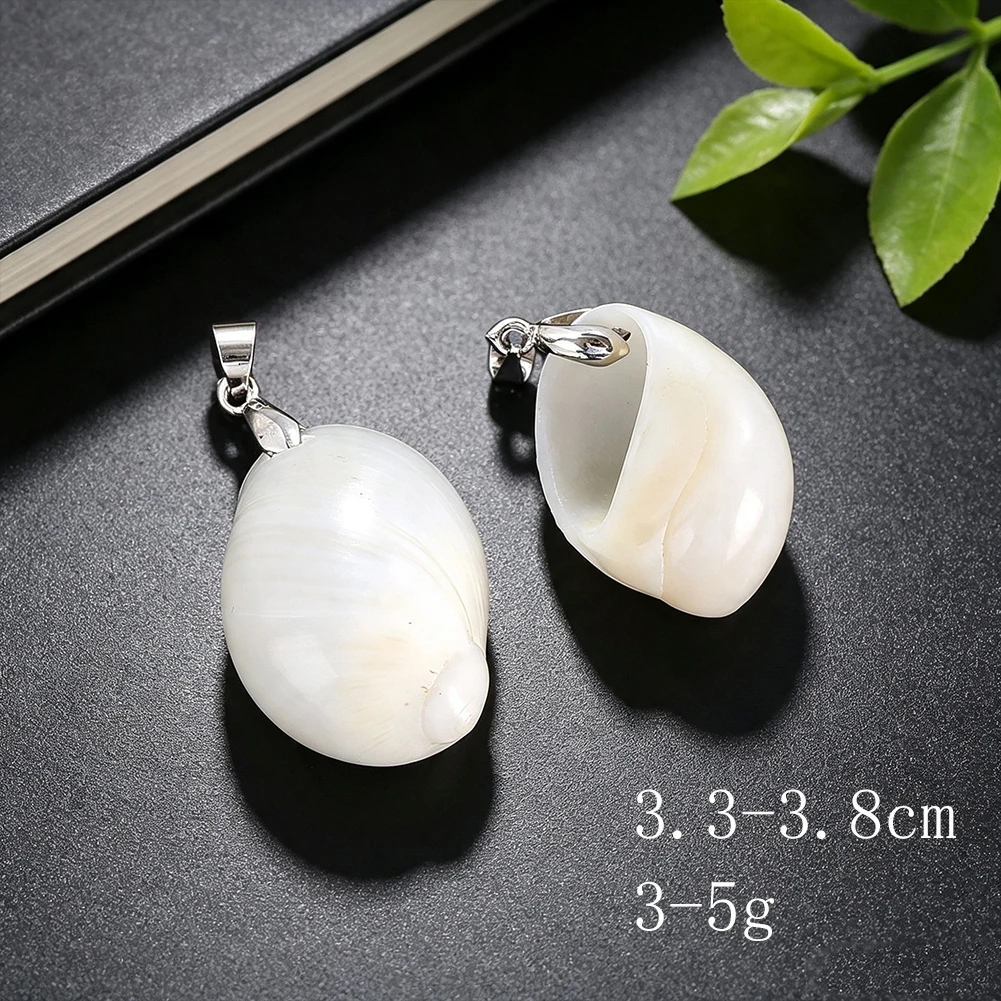 Polished White Cream Conch Shell Tumbled Pendant Natural Snail Charm With Silver Bail For Necklace Jewelry Making Stunning
