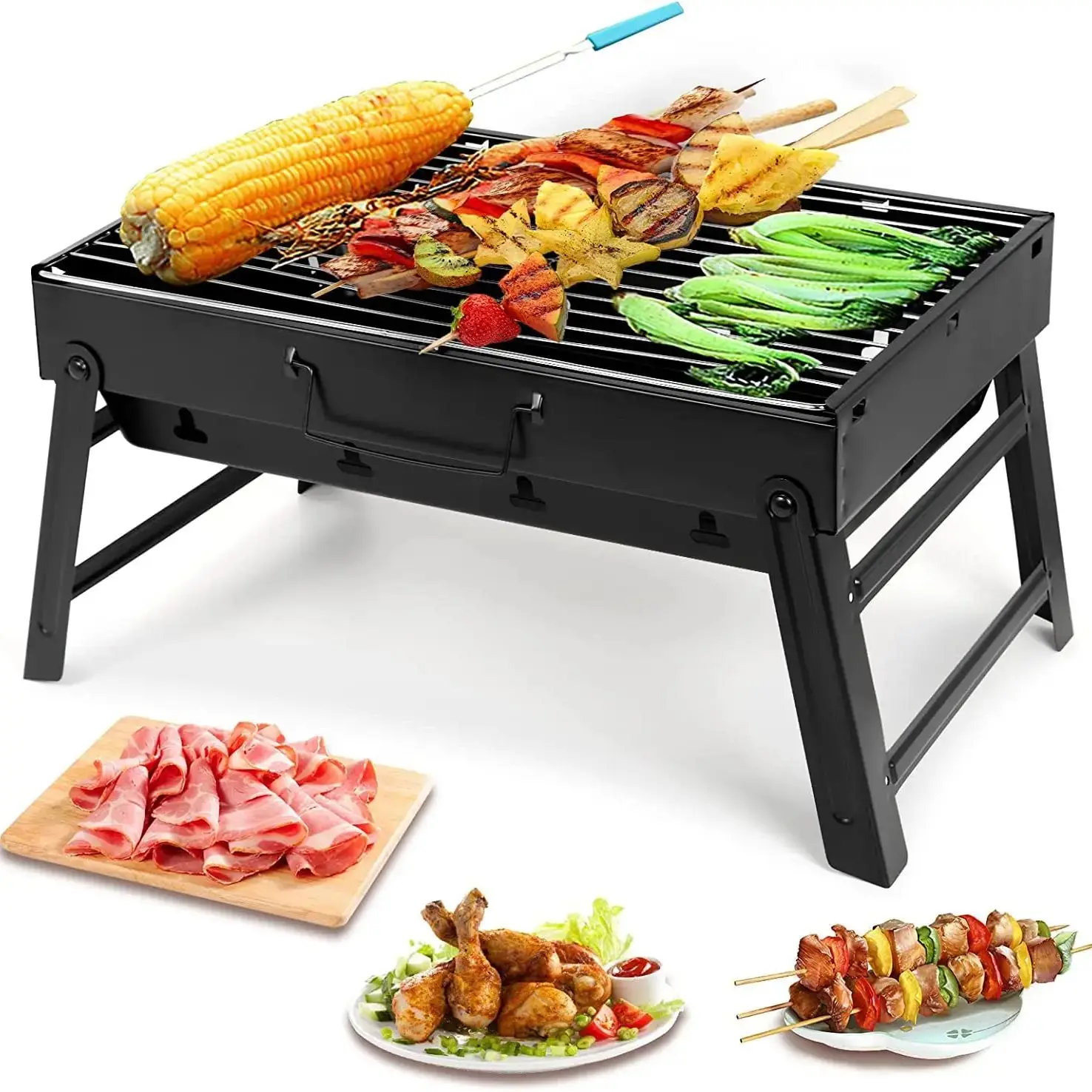 

Large Portable Grill BBQ Charcoal Grill Mini Grill Stainless Steel Tool Set Outdoor Cooking Camping Picnic Beach Camping Grill