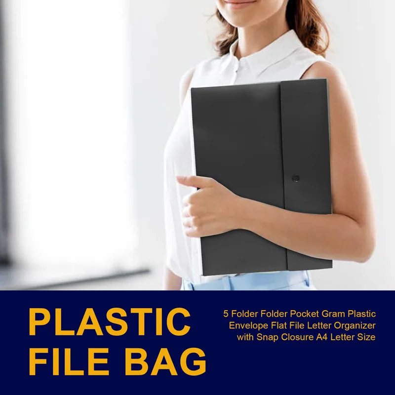 Hot TTKK 5 โฟลเดอร์โฟลเดอร์กระเป๋ากรัมพลาสติกซองจดหมายแบนแฟ้ม Letter Organizer พร้อม Snap ปิด A4 Letter ขนาด