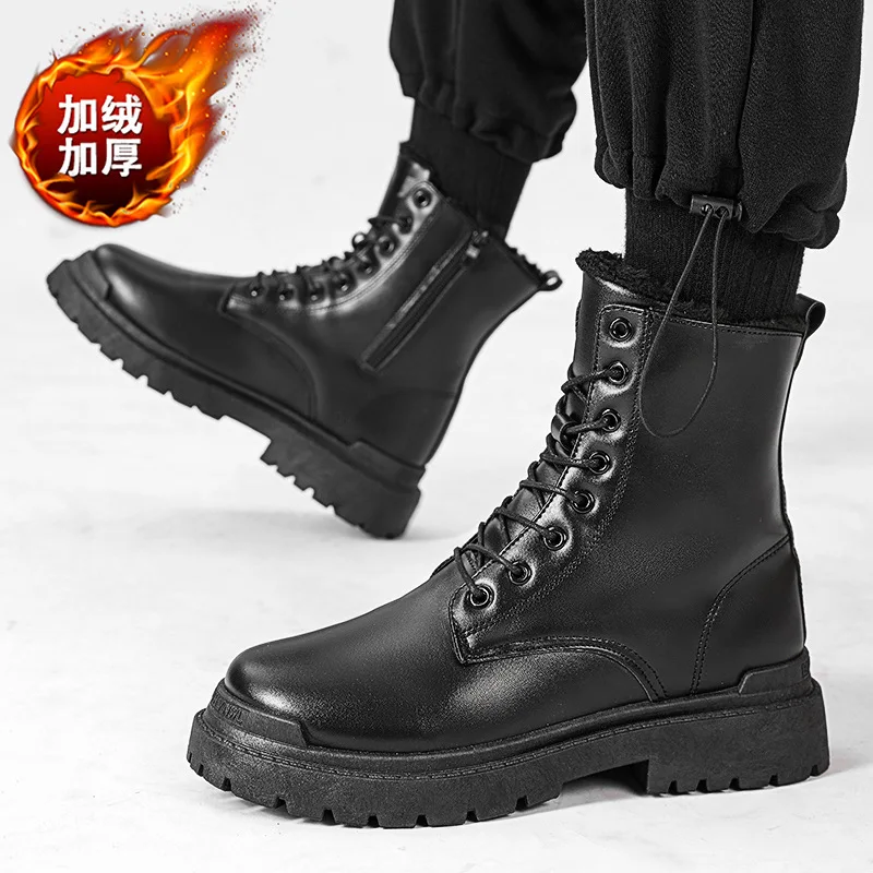 

Boots for men 2025 new workwear boots anti slip cotton boots midsole British leather shoes motorcycle boots for men