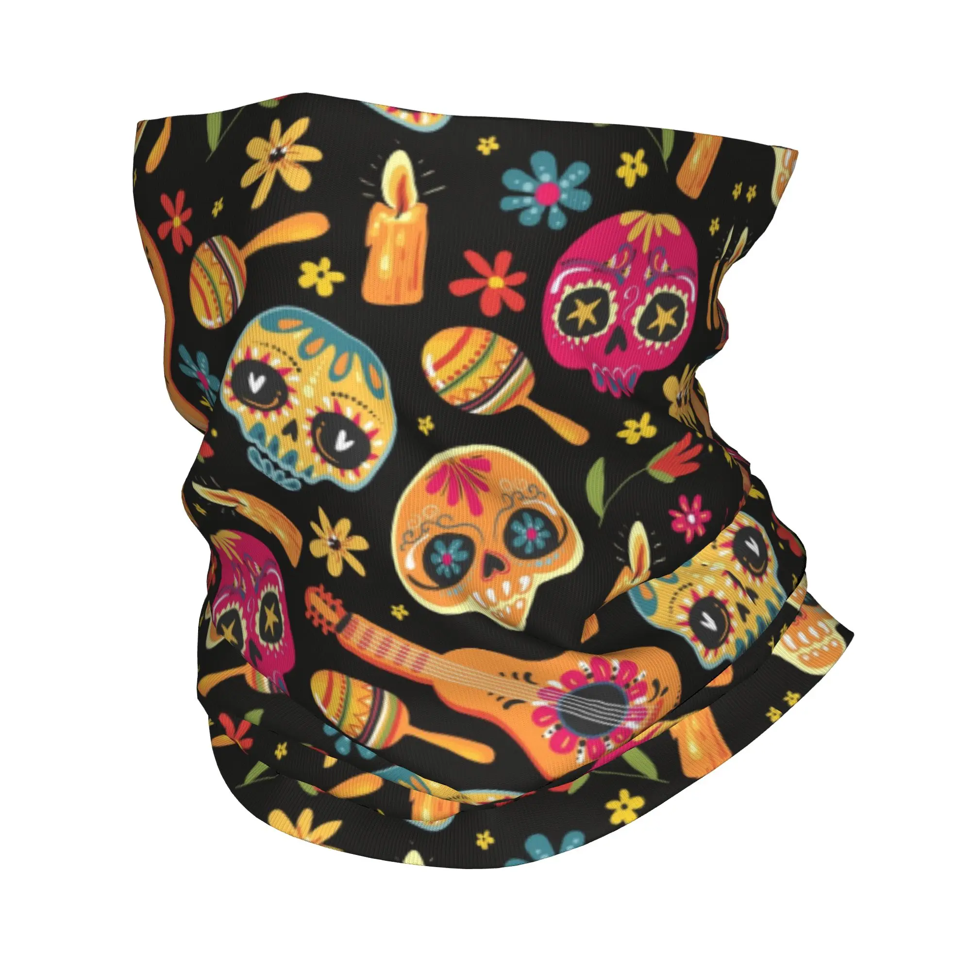 Mexican Flowers Day Of The Dead Sugar Skull Bandana Neck Gaiter Windproof Face Scarf Cover Men Women  Headband Tube Balaclava