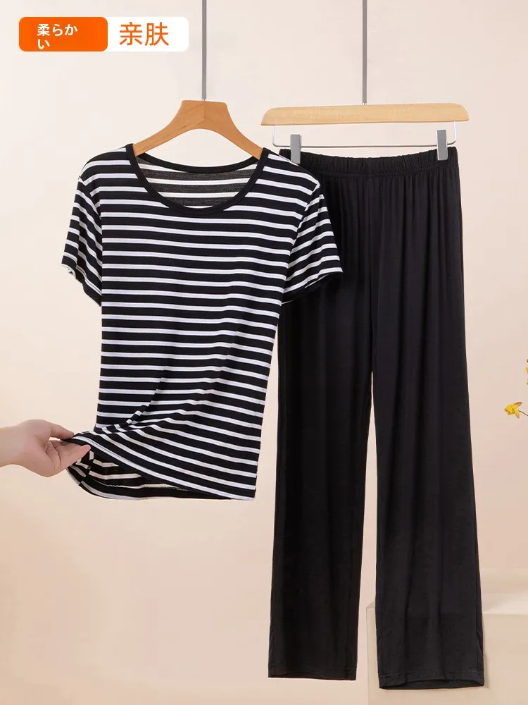 مشروط مخطط ort Sve السراويل الطويلة مجموعة النساء الصيف Spwear عارضة زائد حجم ملابس المنزل رقيقة يمكن ارتداؤها في الخارج