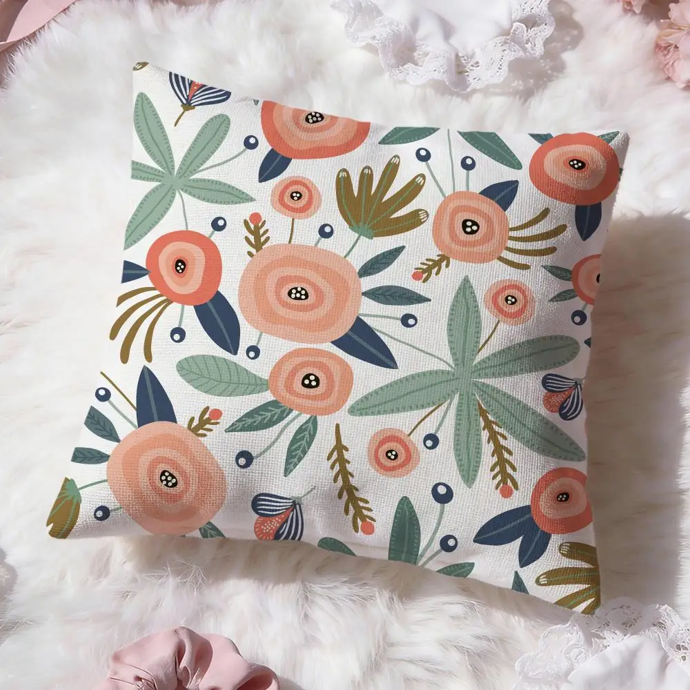Hot Floral Cushion Cover Soft Washable Pillow Case Multi-Scene for Couch Bed Travel Office Use