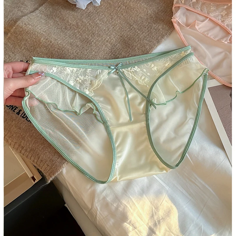 Women Ruffle Edge Sexy Lace Mesh Satin Transparent Underwear Thin Breathable High Elasticity Low Waist Seamless Panties Breifs - Image 6