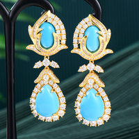 GODKI NEW Luxury Green Waterdrop African Earring For Women Wedding Party Indian Dubai Bridal Jewelry boucle d'oreille femme Gift