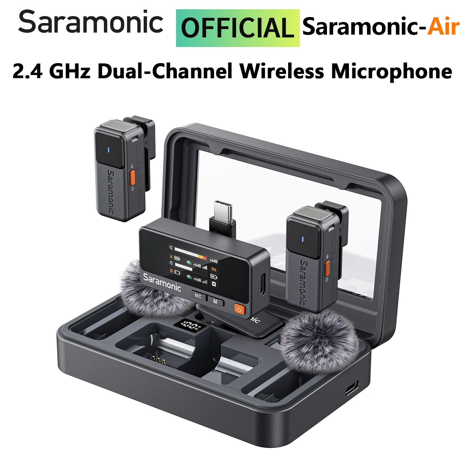 

Saramonic Air Wireless Lavalier Microphone for iPhone 15/16 Camera Android 300m Range Noise Cancellation 25H Battery for Youtube