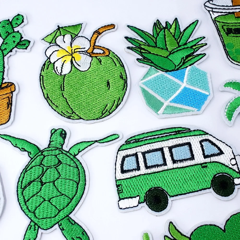 Coconut Popcorn Cactus Green Patches Cloth Embroidered Applique Sewing Clothes Apparel Decoration Patch Iron on Stickers