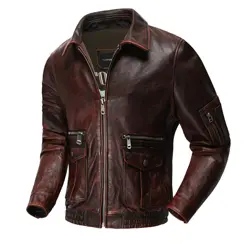 Men Corium  Air force Flight Jacket High Quality Vintage Distressed Top Layer Cowhide Flight Jacket Red Brown Short Moto Jacket