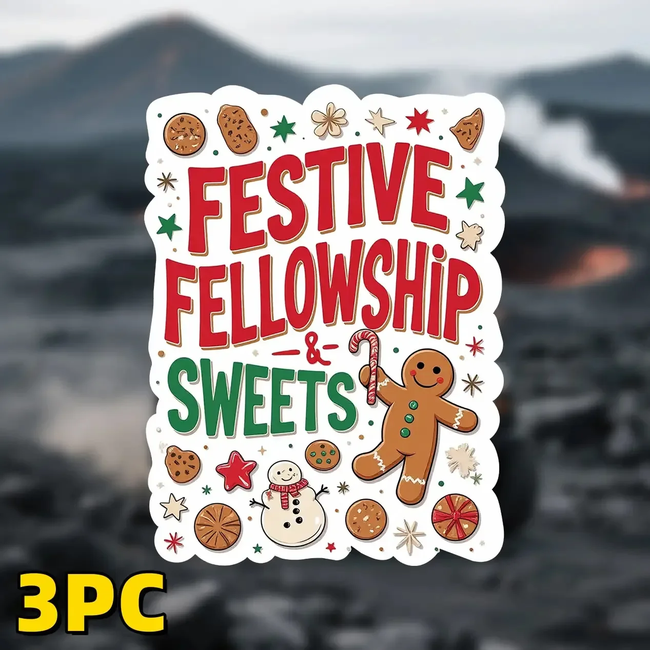مجموعة ملصقات عيد الميلاد "3 قطع "الزمالية الاحتفالية والحلويات"، مثالية لنوافذ السيارة وأغطية الكمبيوتر المحمول، وإضافة عطلة حلوة #2