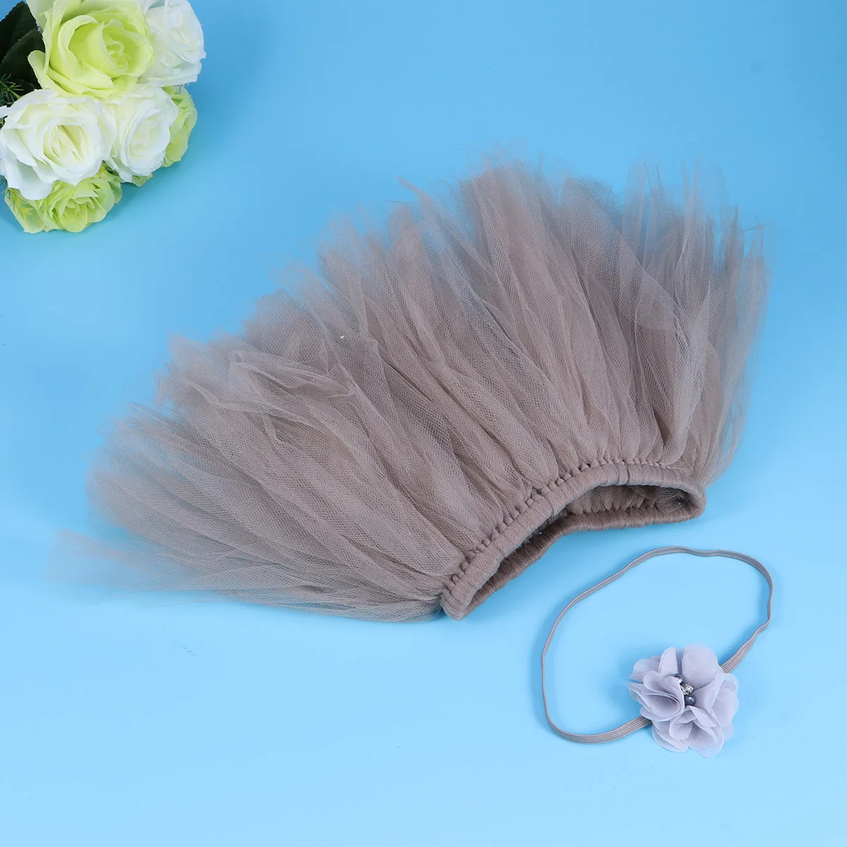 

Layered Bubble Skirt for Baby Girls Black Floral Headband Elastic Wide Waist Tutu Dress for Photography Outfit