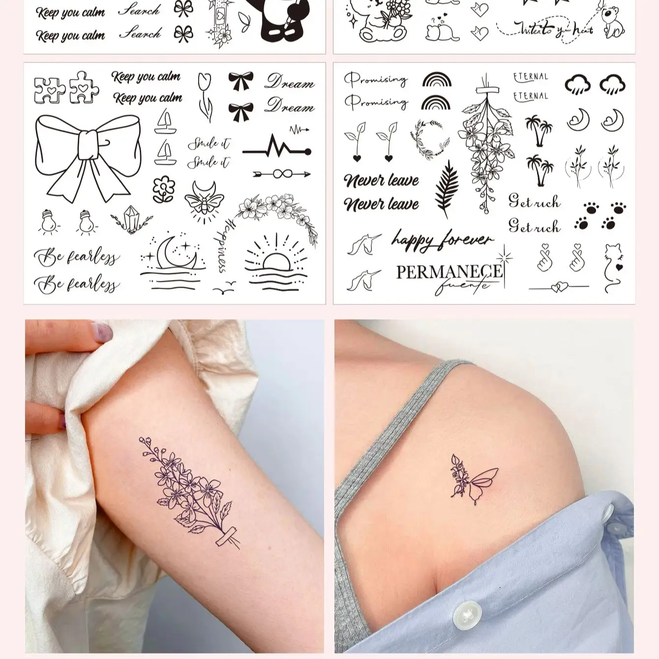 

4pcs Waterproof Temporary Tattoo Sticker Bow flower Heart-shaped Star Flower Fake Tatto Flash Tatoo Tato for Girl Women Men