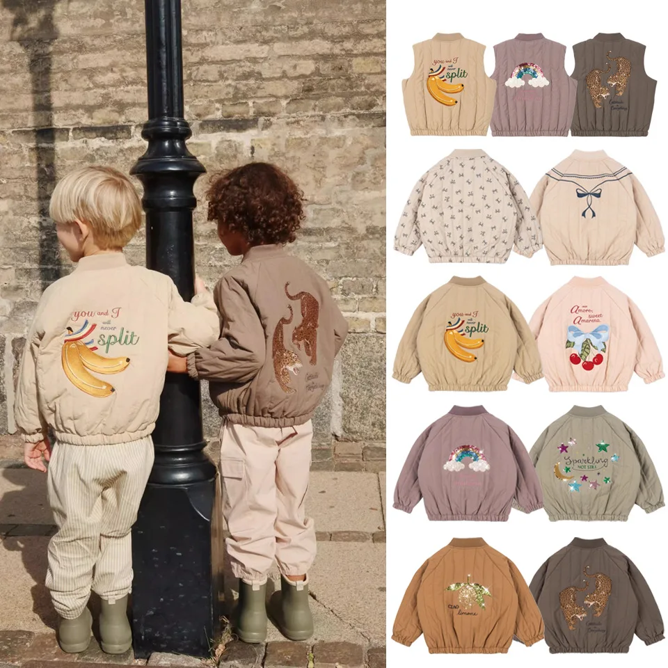 

2025 Autumn Winter New Arrival Kids Cotton Jacket Boys Girls Thickened Vest Lemon Banana Pattern Embroidery in Stock