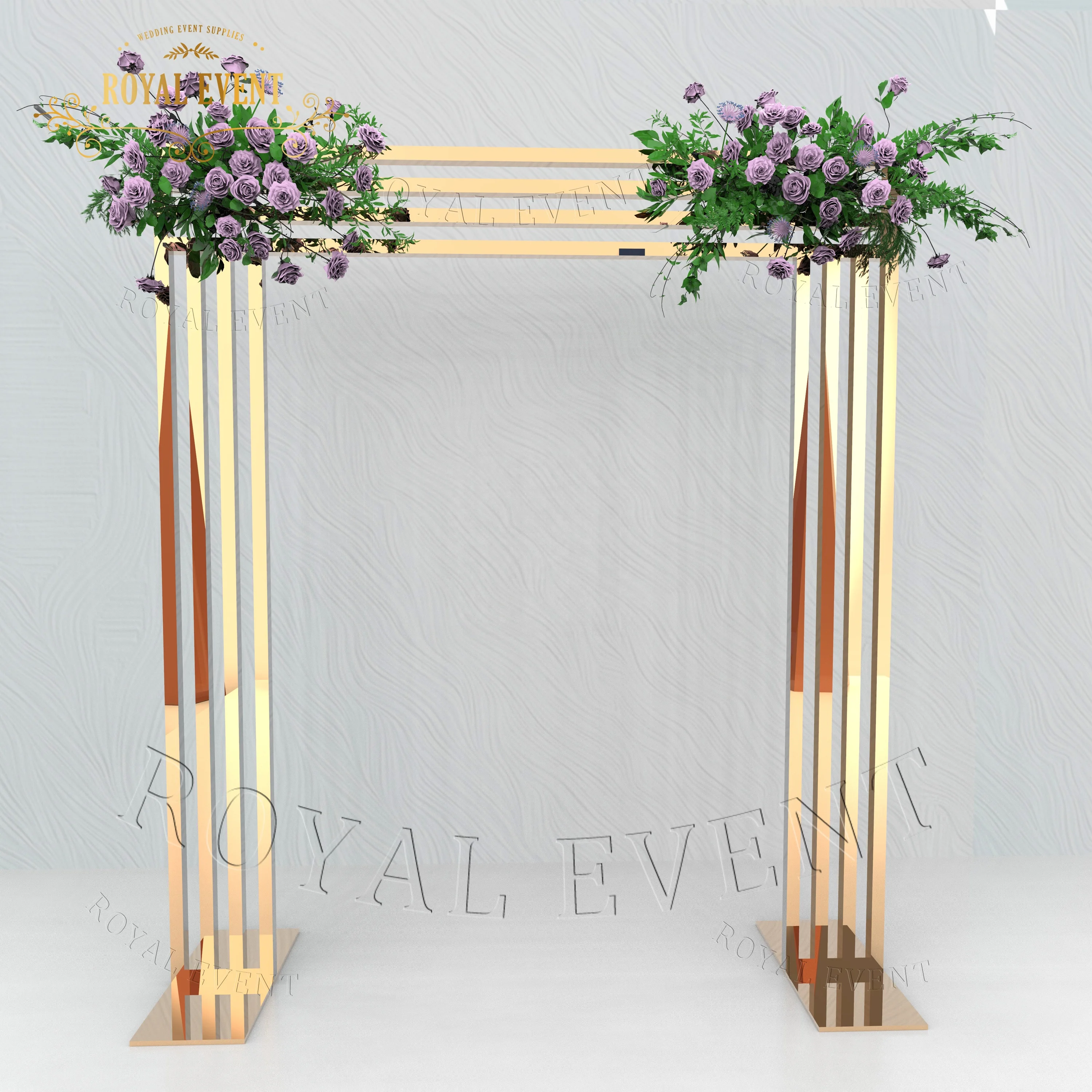 Event Party Metal Gold Stainless Steel Open Arch Backdrop Stand Wedding Decoration Flower Backdrop For Sale