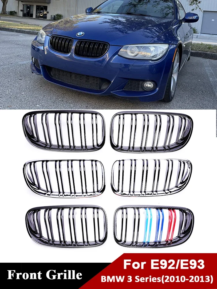 For BMW 3 Series E92 E93 2010-2013 Front Bumper Kidney Dual Slat Golss Black Grill Racing Chrome Grille Cover 325i 328i 330i