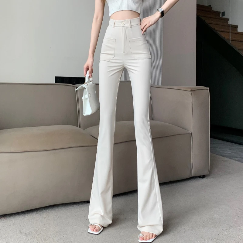 Black Flare Pants for Women Trousers Korean Style Casual Office Lady Female High Waist Long Bell Bottom Pants