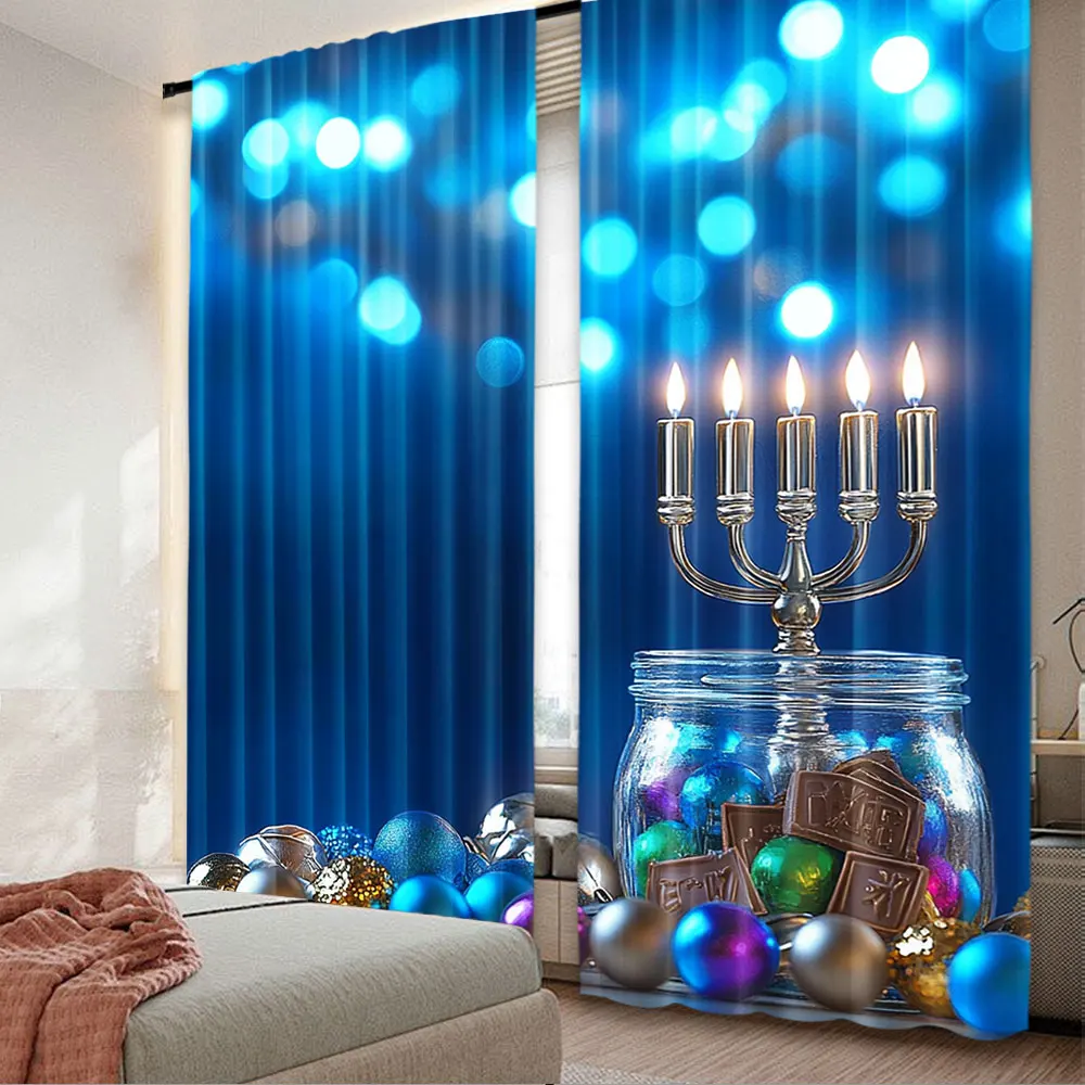 2Pcs Happy Hanukkah For Hanukkah Decorations Curtain Suitable For Living Room Bedroom And Many Other Occasions A