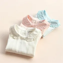 2024 Spring Autumn 2 3 4 6 8 10 Years Baby Children'S Clothing Long Sleeve Solid Pure Color Cute Floral Kids Girl Basic T-Shirt