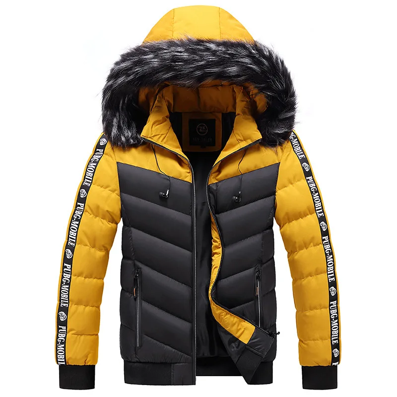 Winter Youth Park Casual Warmth Thickened Waterproof Fur Collar Hoodie Slim Contrast High Quality Jacket