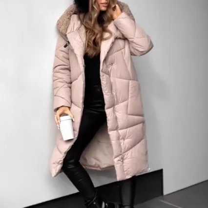 

2026 New Women Mid Length Lightweight Fur Collar Down Cotton Padded Jacket Cold Protection Clothing Multi Colors Available