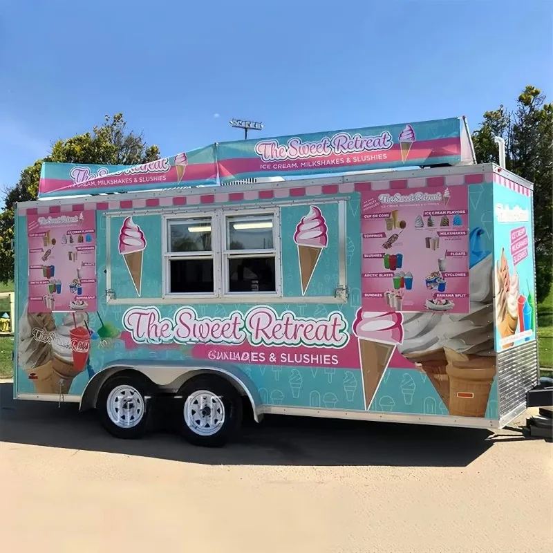 USA Approved Custom Food Trailer Commercial Mobile Kitchen Ice Cream Coffee Cart Street Vendor Concession Stand Turnkey Setup