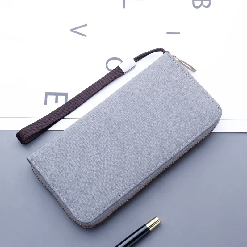 Canvas Wallet Men Black/gray Long Purse Male Cellphone Bag Zipper Business Card Holder Wallet Case Money Card Bag 17 Position