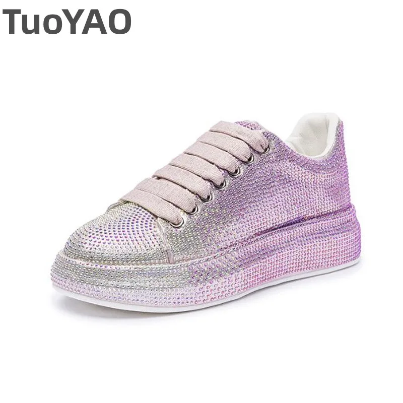 

4.5cm Synthetic Rhinestone Genuine Leather Bling Women Platform Wedge Summer Vulcanize Chunky Sneakers Leisure Spring Autumn