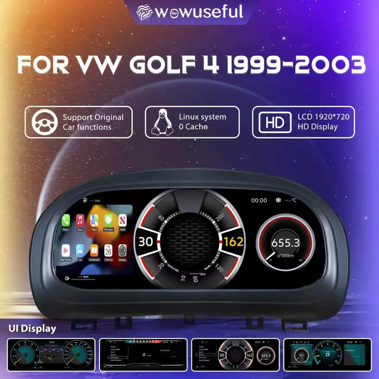 Tableau de bord LCD, combiné d'instruments pour VW Golf 4 Jetta Bora 1999 2000-2003, compteur de vitesse numérique, panneau de cockpit