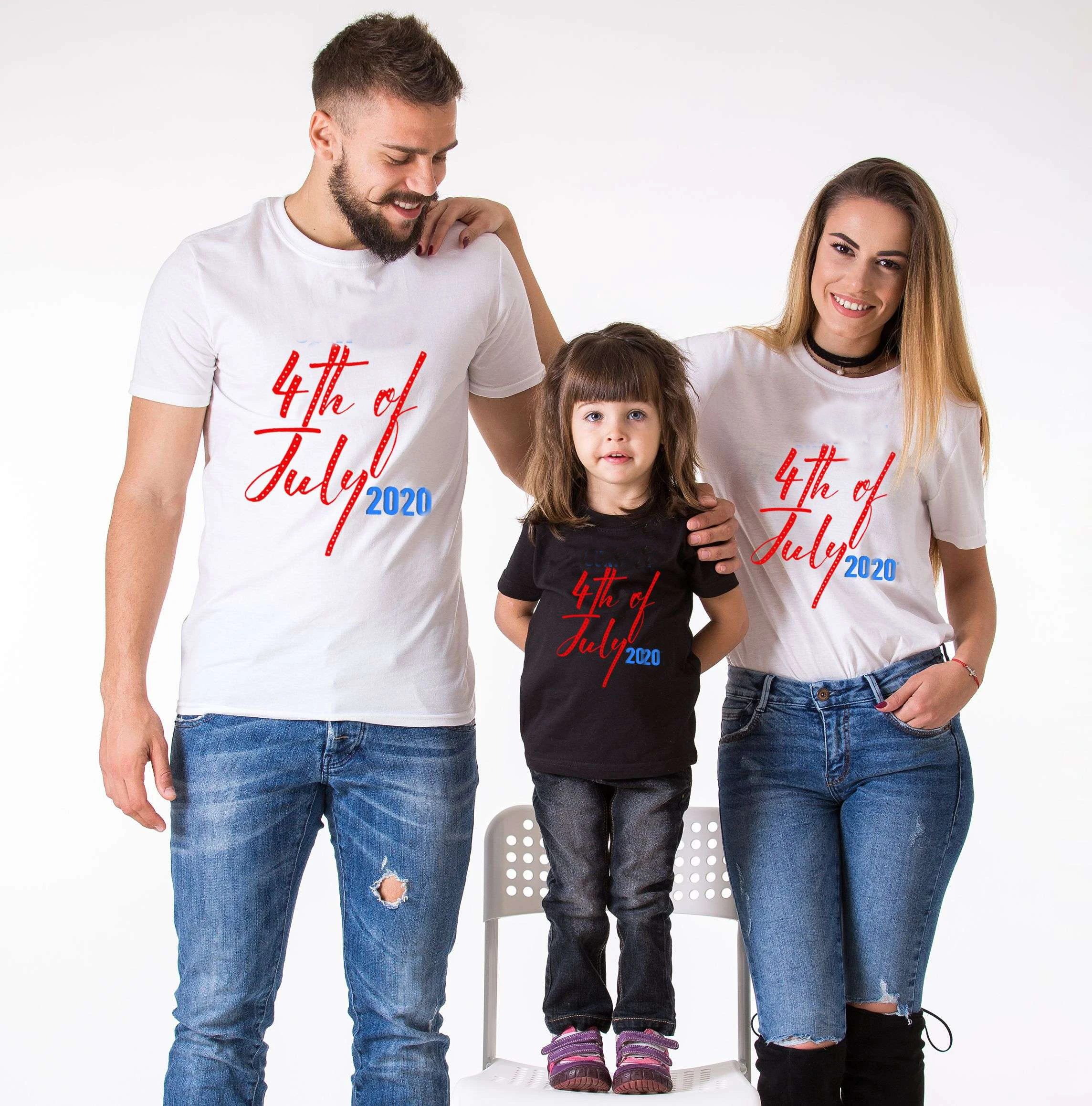 

4th of July Patriotic T- Shirt Cotton Family Matching Outfits Dad Mom and Kids 2020 Independence Day T Shirt